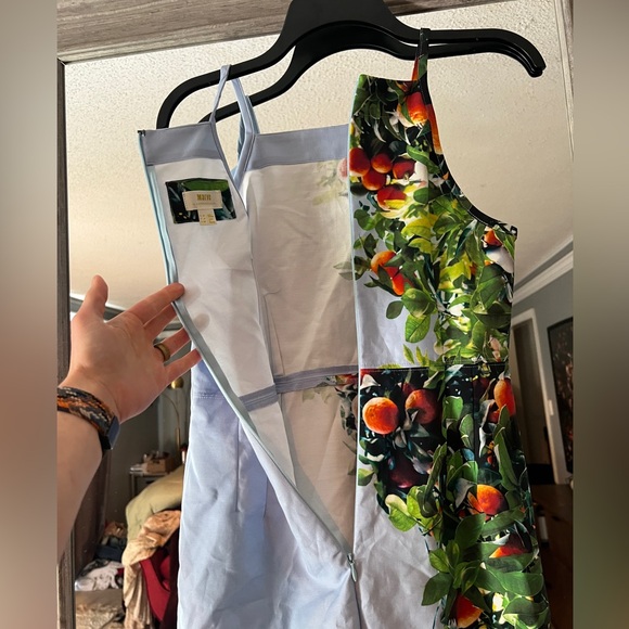 Anthropologie Maeve Midi Dress 4p Orange Bough Sheath Stretch Blue High Neck - Picture 10 of 14